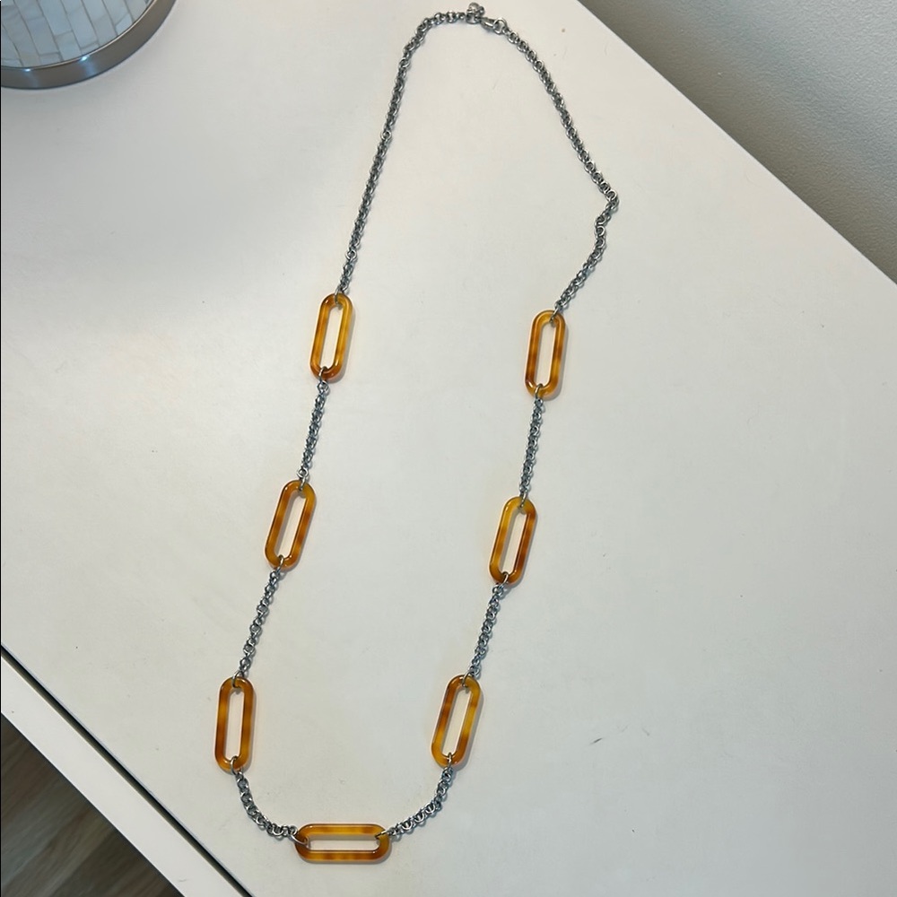 Ann Taylor Silver Tortoise Shell Link Long Necklace